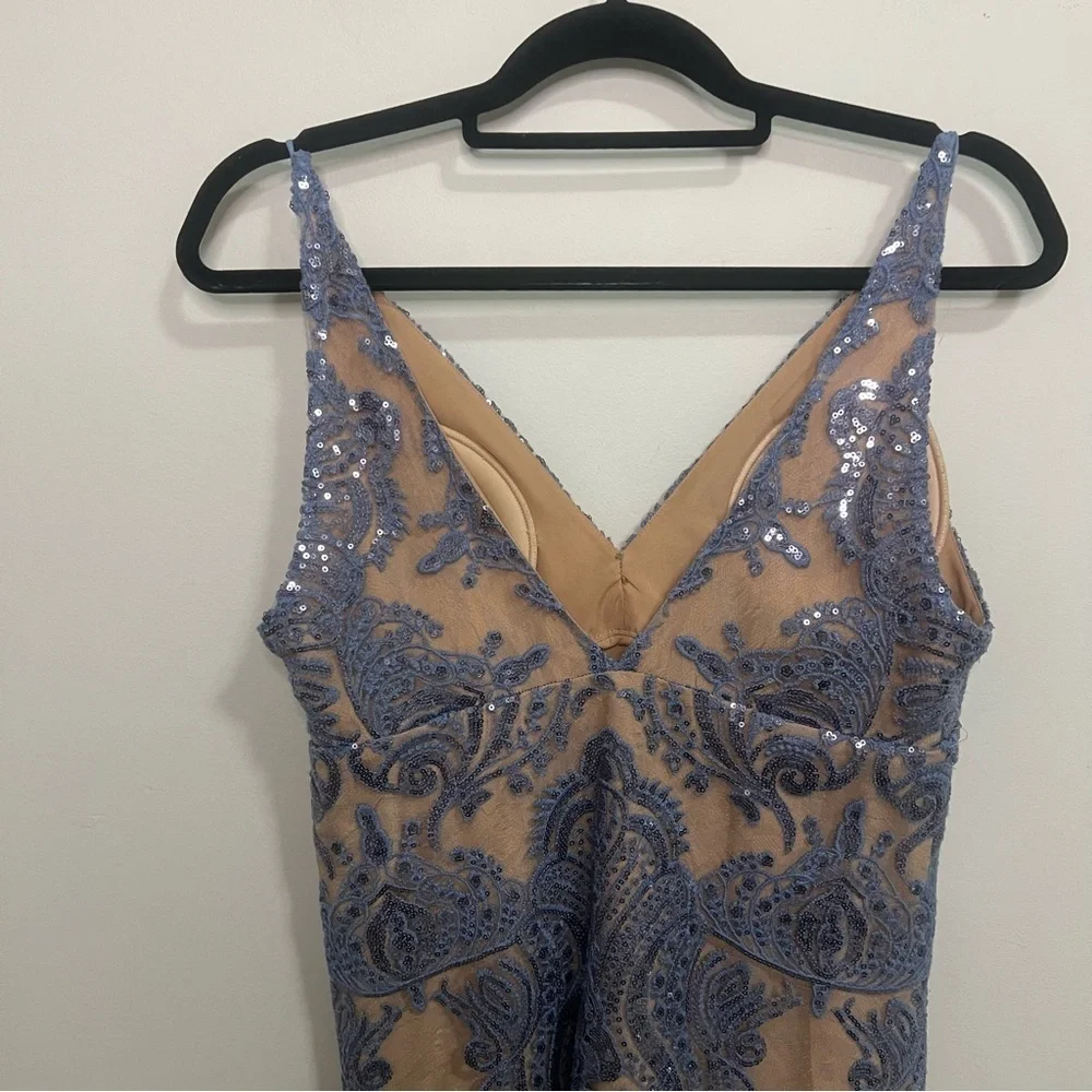 Free People Night Shimmer Blue and Nude Sequin Lace Mini Dress Boho Wedding